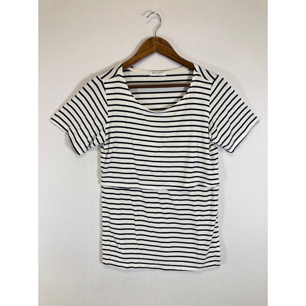 Nautical Maternity Smallshow Women S White Navy Striped Nursing Short Sleeve Top